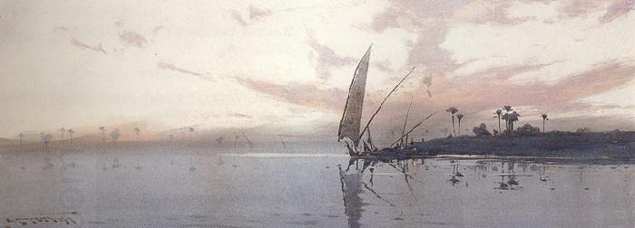 augustus osborne lamplough,r.w.s Feluccas on the Nile at dawn and Feluccas on the Nile at Dusk (mk37) oil painting picture